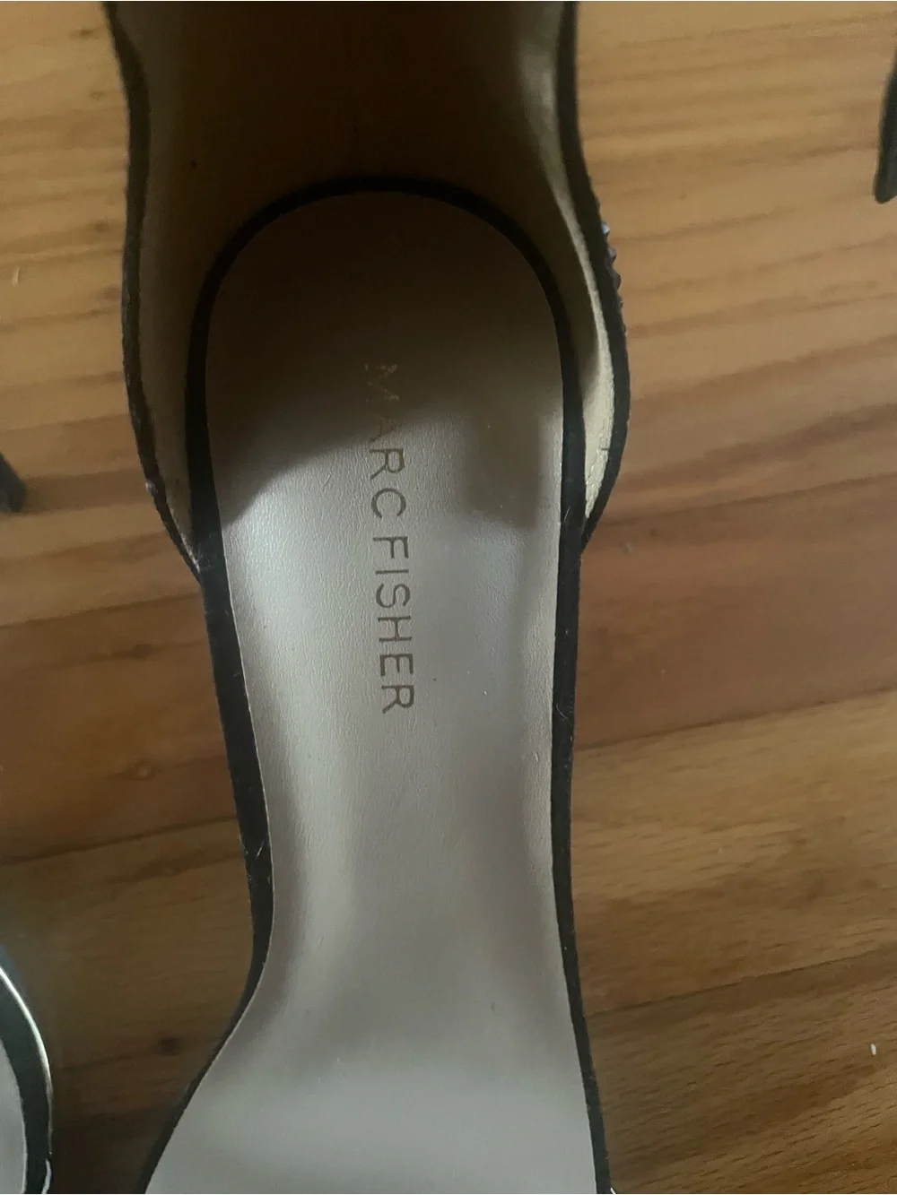 Marc Fisher Black Sparkly Ankle Strap Heels Sandals Size 8.5